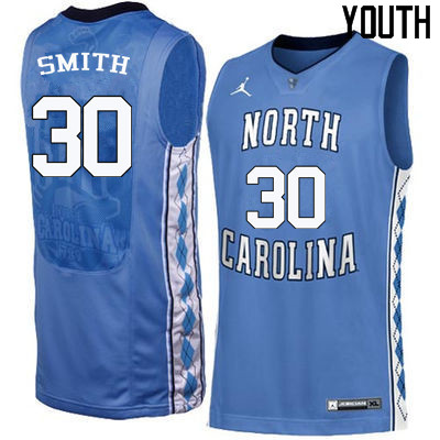 Youth #30 K.J. Smith North Carolina Tar Heels College Basketball Jerseys Sale-Blue - Click Image to Close